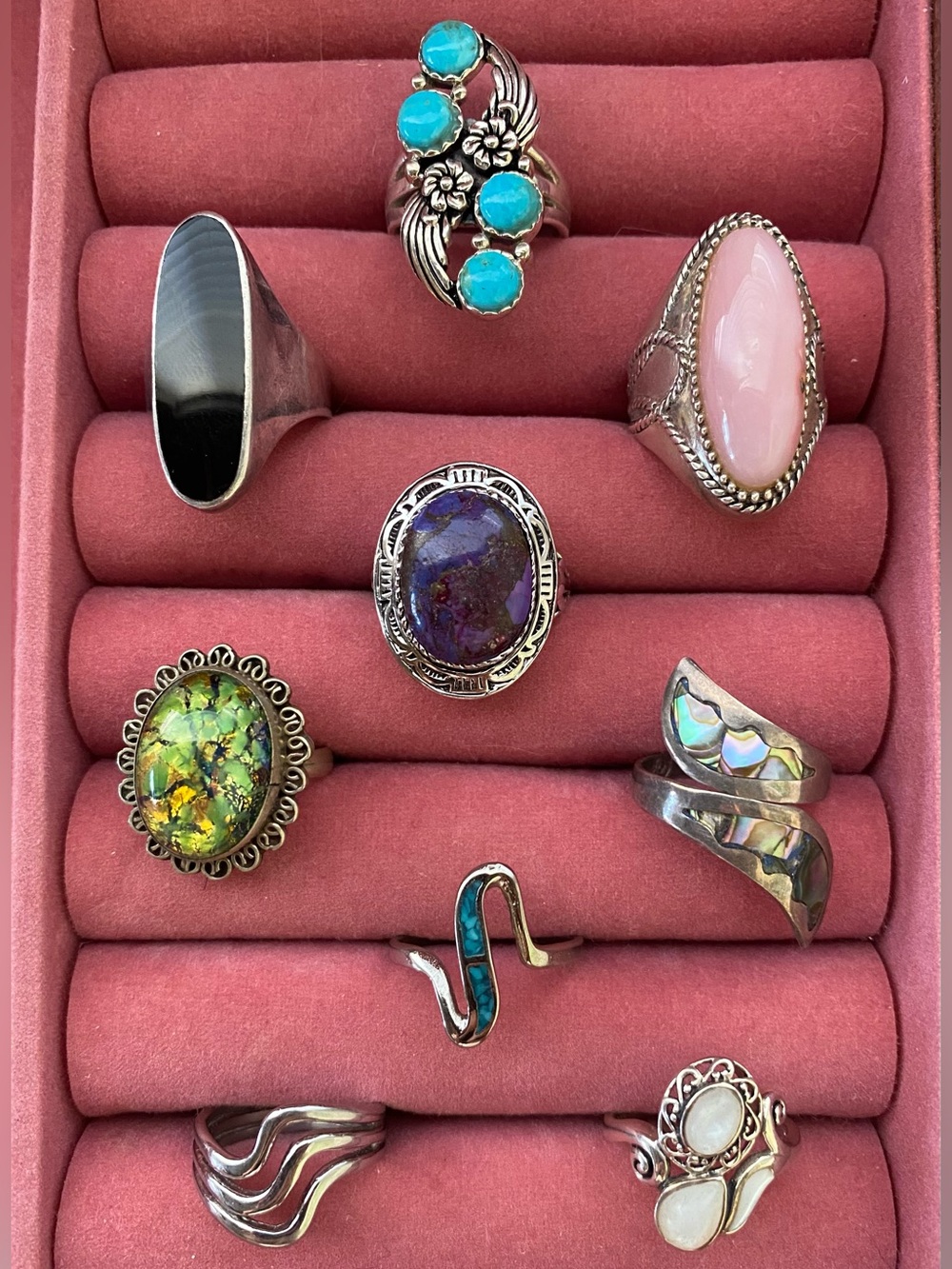 Vintage Sterling Silver 925 Turquoise Flower Bypass Ring